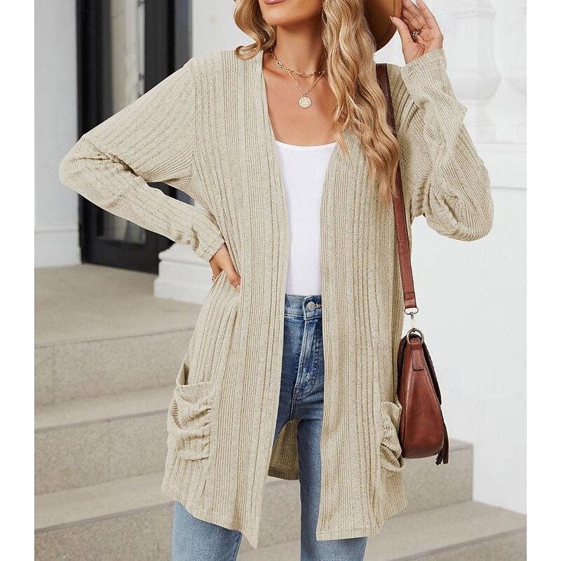 Women's Coat Dailywear Pocket Solid Color Windproof Fashion Loose Fit Outerwear Long Sleeve Spring Red S4