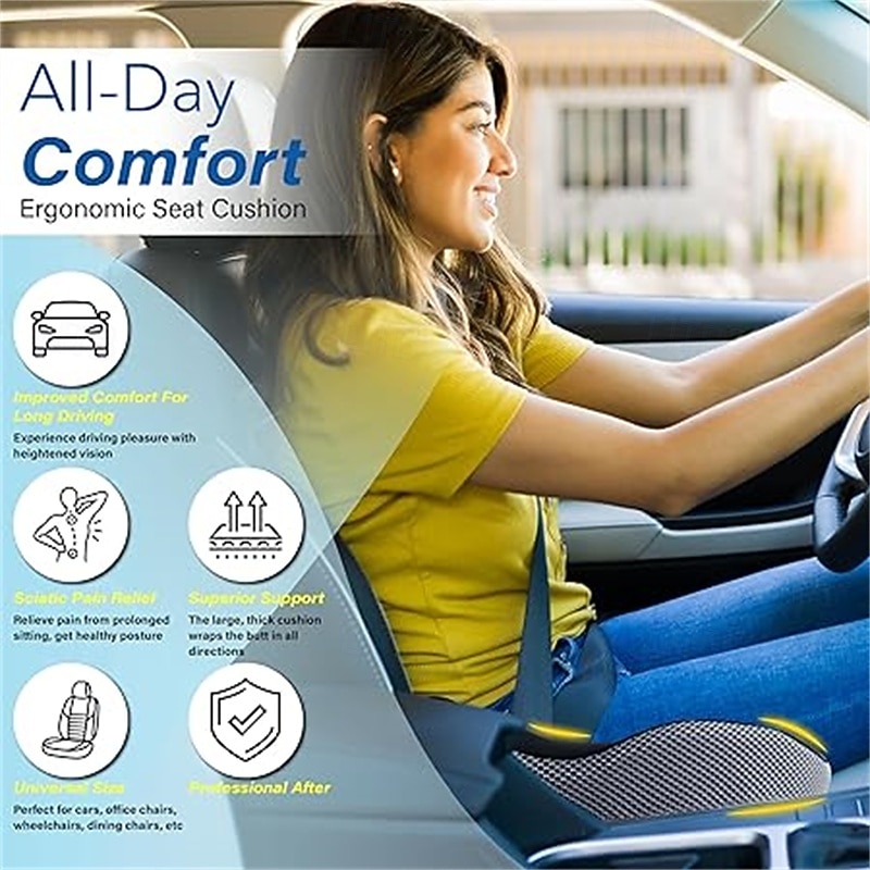 Car Seat Cushion Slow Rebound Memory Foam Car Driver Seat Height Increase Cushion Car Anti-slip Seat Cushion3