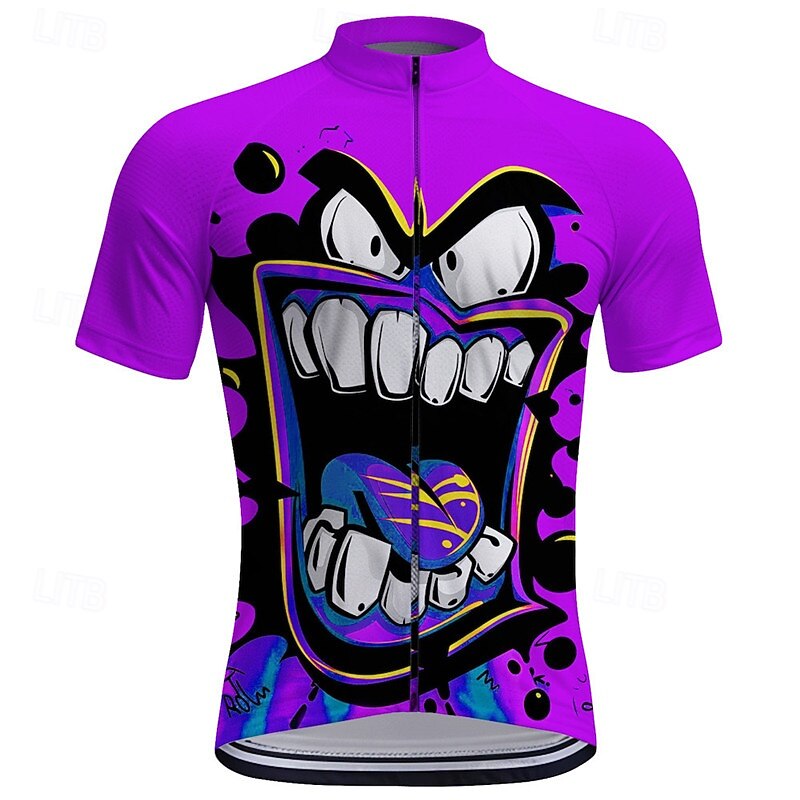 Men's Cycling Jersey Cartoon Short Sleeve Bike Tee Tshirt Top with 3 Rear Pockets Mountain Bike MTB Road Bike Cycling Quick Dry Front Zipper Wicking Sports Yellow Blue Purple Clothing Apparel2