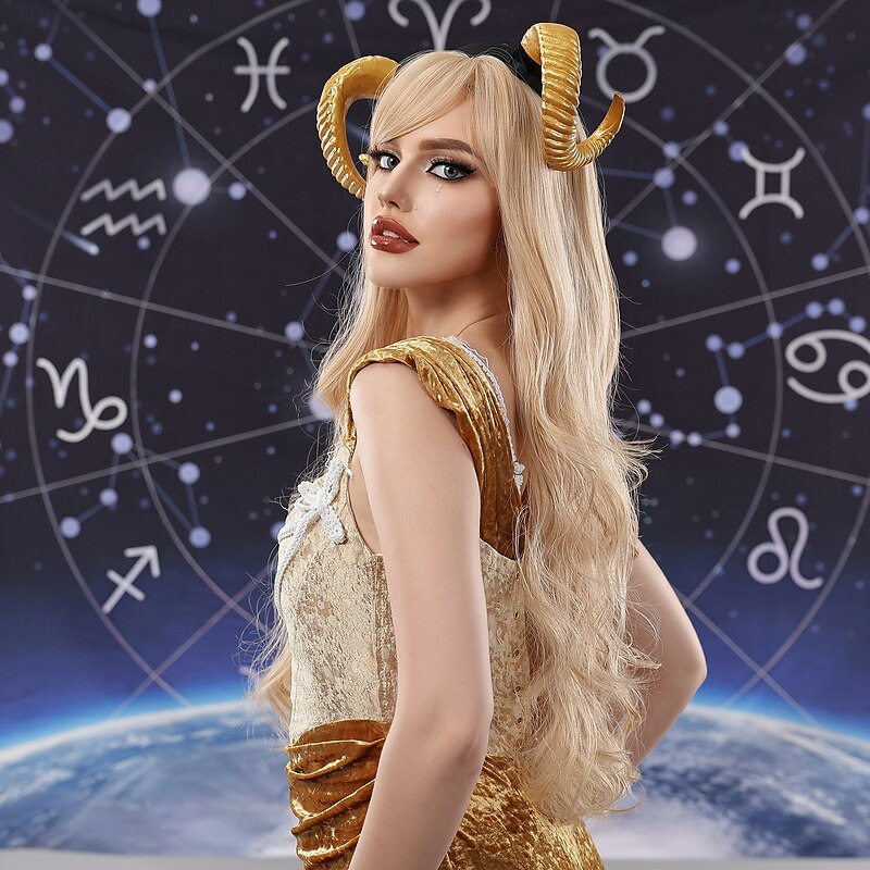 Synthetic Wig Uniforms Career Costumes Princess Curly Wavy Middle Part Layered Haircut Machine Made Wig 24 inch Light Blonde Synthetic Hair Women's Cosplay Party Fashion Blonde4