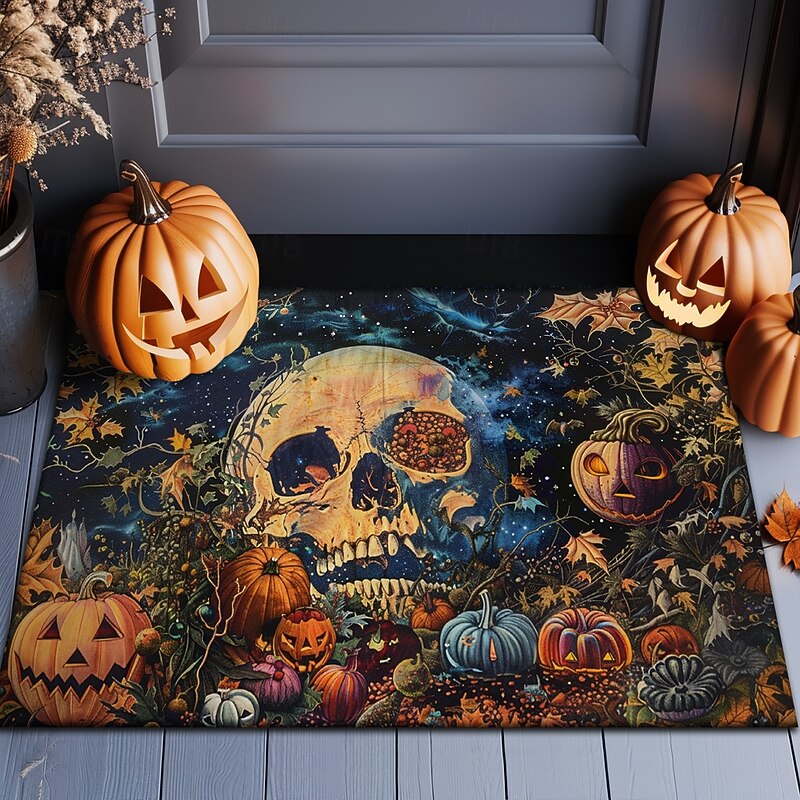Halloween Decorations Doormat Pumpkin Skull Kitchen Mat Floor Mat Non-Slip Area Rug Oil Proof Rug Indoor Outdoor Mat Bedroom Decor Bathroom Mat Entrance Rug
