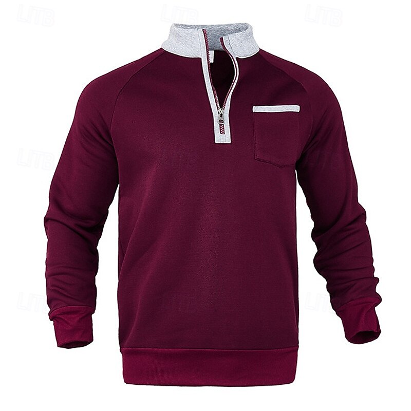 Men's Sweatshirt Quarter Zip Sweatshirt Black Navy Blue Fuchsia Light Grey Dark Gray Half Zip Color Block Patchwork Sports & Outdoor Daily Holiday Polyester Streetwear Basic Casual Spring & Fall 7