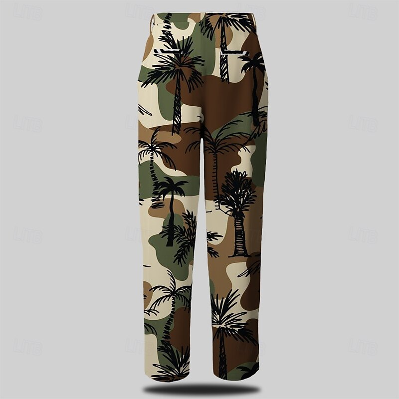 Men's Dress Pants Buttons Pocket 3D Print Camo Full Length Business Casual Vacation Green Inelastic2