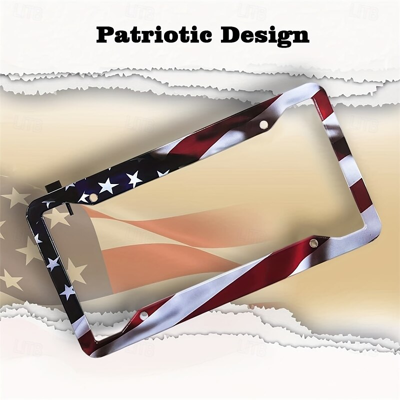 American Flag License Plate Frame Holder Universal Aluminum Matte Stripe US Flag Gloss Car Plate Frame Covers With Free Screws Fasteners Caps for US License Plate3