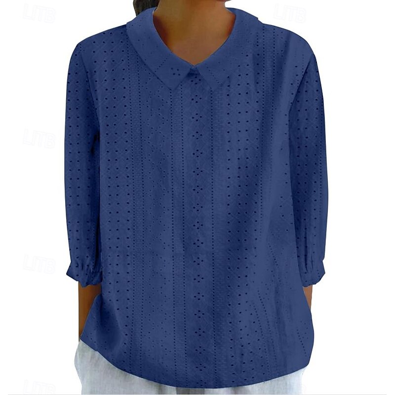 Women's Blouse Stylish Modern Hollow Out 3/4 Length Sleeve Regular Tops Shirt Collar Work Daily Yellow Blue Sky Blue Green Spring Fall4