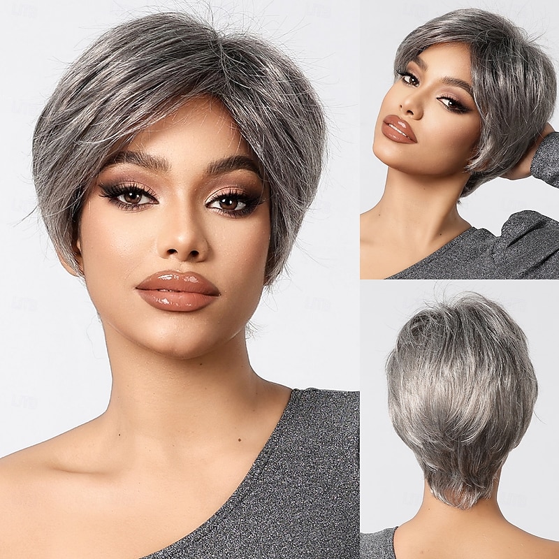 Synthetic Wig Uniforms Career Costumes Princess Straight kinky Straight Middle Part Layered Haircut Machine Made Wig 10 inch Grey Synthetic Hair Women's Cosplay Party Fashion Gray