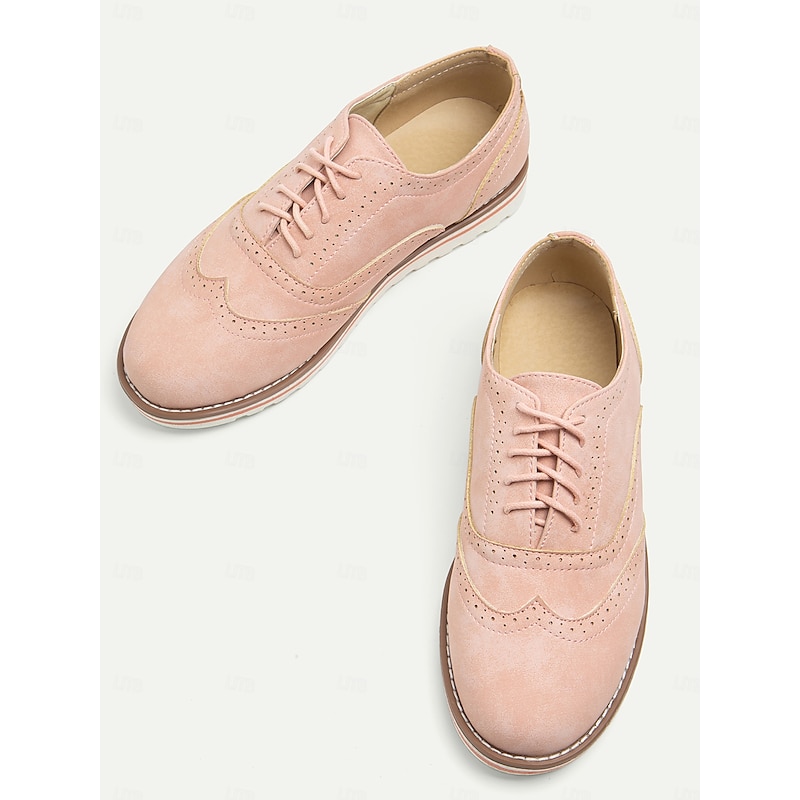 Women's Pink Suede Oxford Shoes with Brogue Detailing and Comfortable Sole - Perfect for Casual and Formal Wear