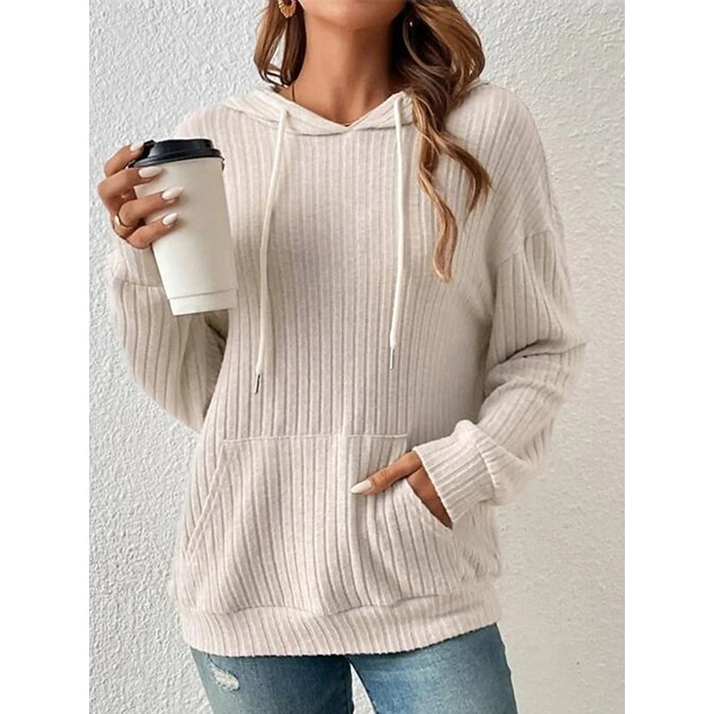 Women's Hoodie Sweatshirt Plain Crew Neck Long Sleeve Black Green Beige Gray Fall Winter