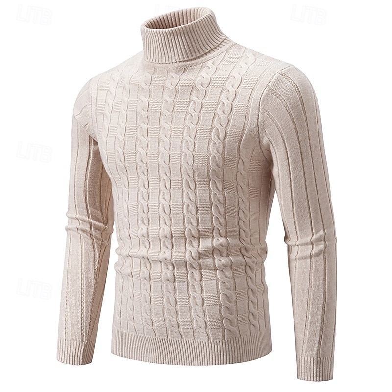 Men's Turtleneck Sweater Sweater Pullover Sweater Jumper Mens Turtle Neck Jumper Cable Knit Knitted Solid Color Turtleneck Stylish Vintage Style Daily Date Clothing Apparel Fall Winter caramel Black