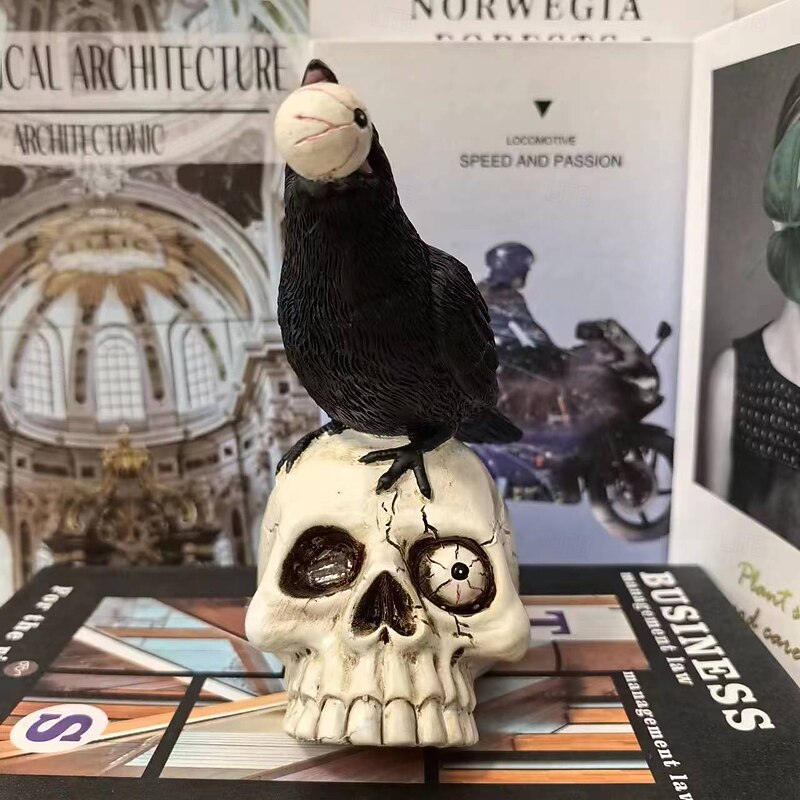 Halloween Skeleton Crow Resin Figurine - Animal Sculpture for Tabletop, Window Display, and Home Decor - Spooky Halloween Decoration3