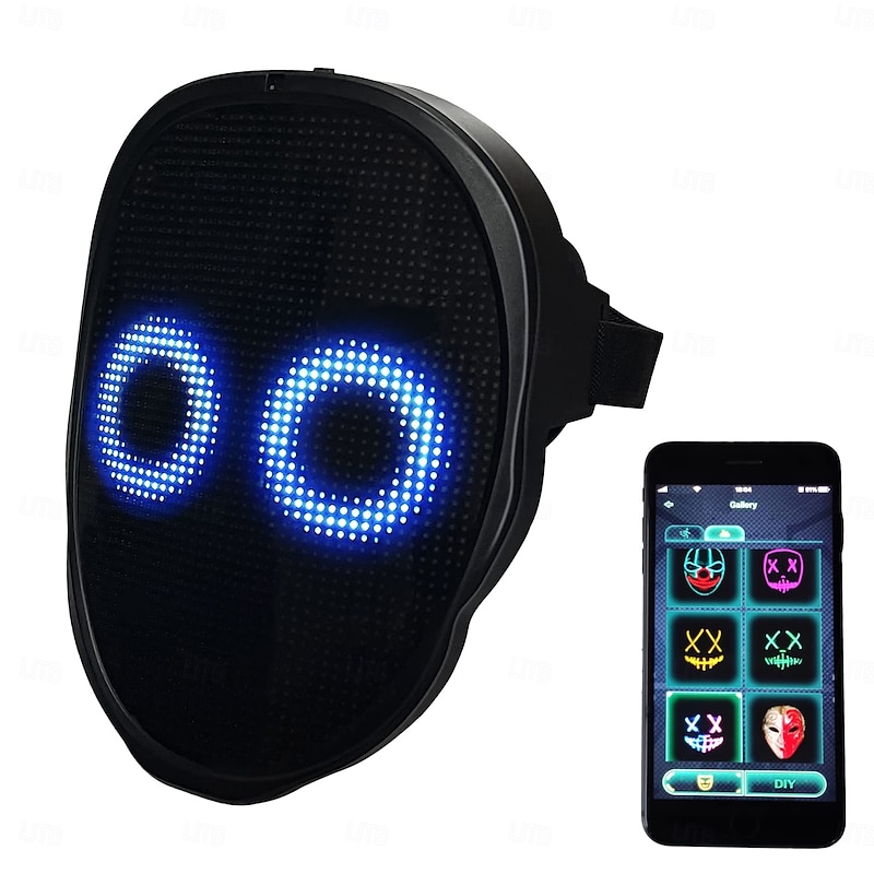 Led Mask with Rechargeable Bluetooth Compatible App Controlled Customizable Shining Mask Lighted Face Transforming Mask Unisex for Halloween Carnival Party Club