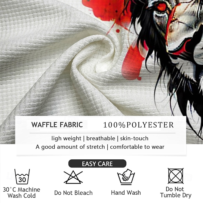 Men's Waffle Polo Shirts Golf Shirt Long Sleeve Polo Shirts Collared Shirts Casual Funny Vacation Wear Party Outfits Buttons 3D Print Summer White3