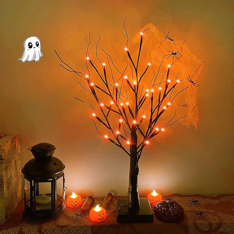 Halloween Birch Tree Lights Battery and USB Powered Table Tree for Halloween Decoration Indoor Home Decor Purple Warm Light Orange Festival Atmosphere Decorative Light