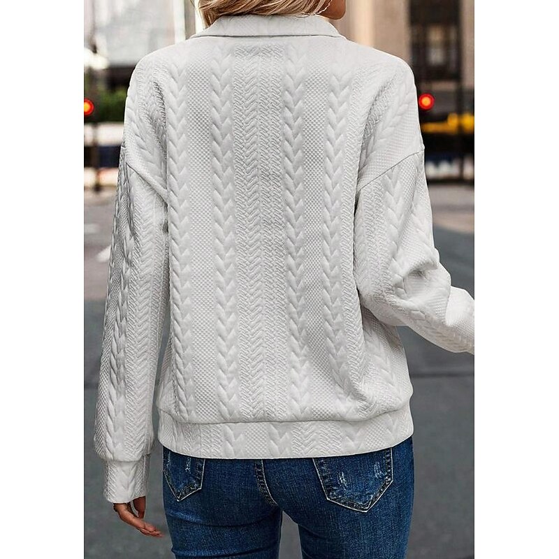 Women's Pullover Elegant Vintage Fashion Plain Work Street Dailywear High Neck Zipper Loose Fit Long Sleeve Black Light Grey Fall Winter2