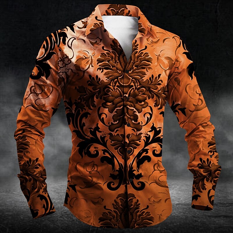 Men's Baroque Halloween Costumes Day of the Dead Button Up Shirt Long Sleeve Casual Party Evening Wear Daily Fall Winter Spring & Summer Turndown Shirt Collar Button Up 3D Print Black Blue Purple