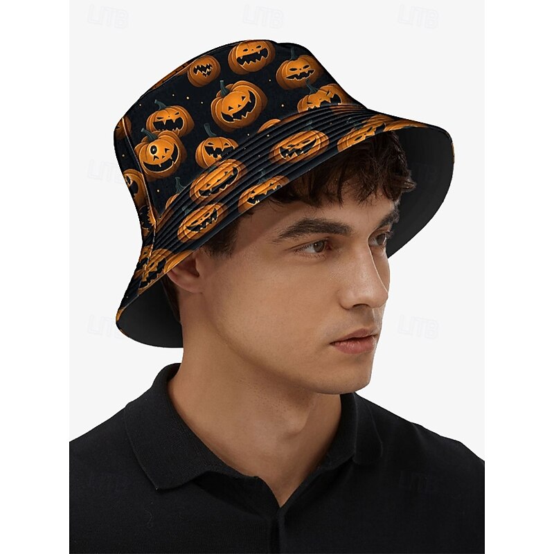 Men's Halloween Pumpkin Print Bucket Hat - Perfect for Parties and Outdoor Activities4
