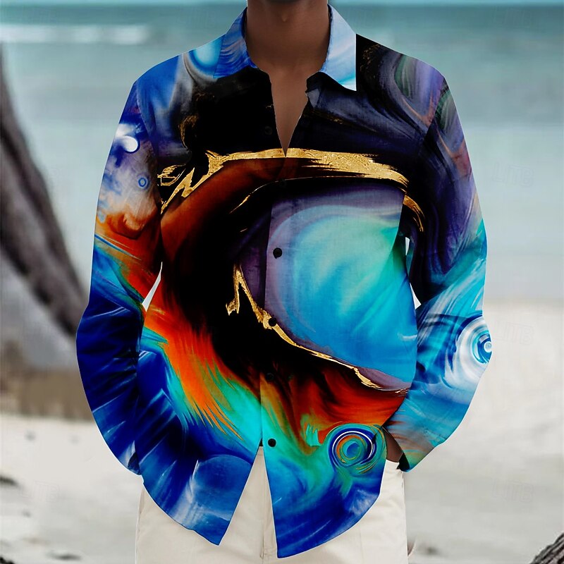 Men's Beach Shirt Button Up Shirt Long Sleeve Hawaiian Vacation Daily Fall Winter Spring & Summer Collared Shirts 3D Print Red Blue Green Multi Color2