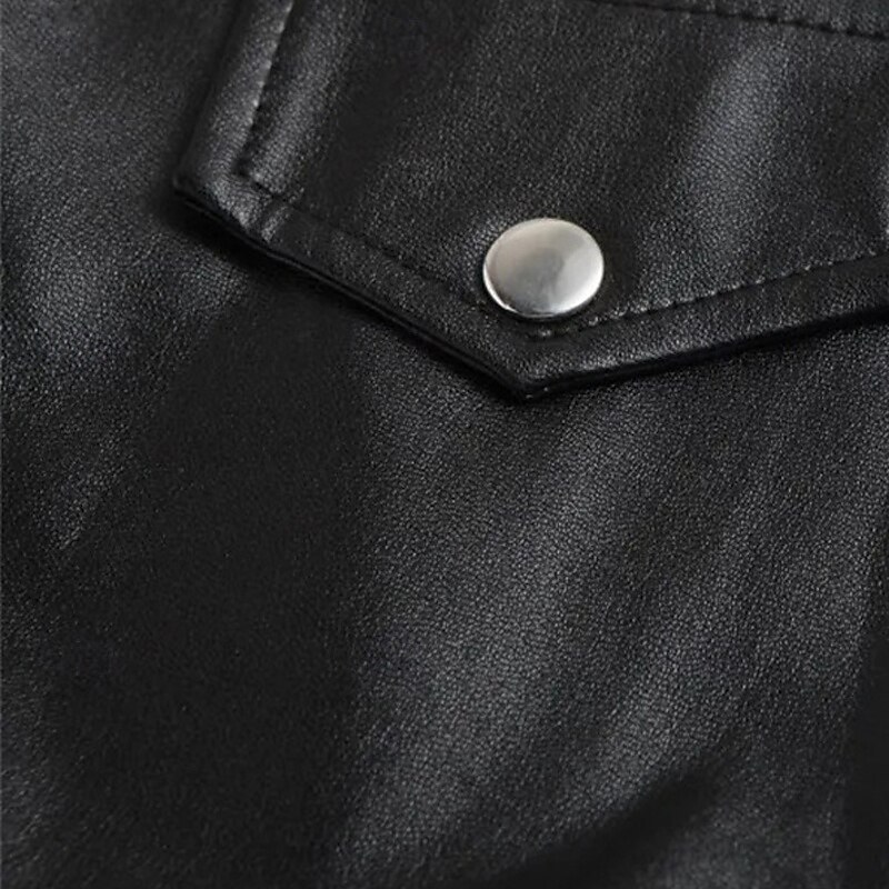 Men's Vest Gilet Leather Vest Daily Date Vacation Fashion Casual Spring &  Fall Pocket PU Leather Comfortable Plain Zipper Lapel Regular Fit Black Vest4