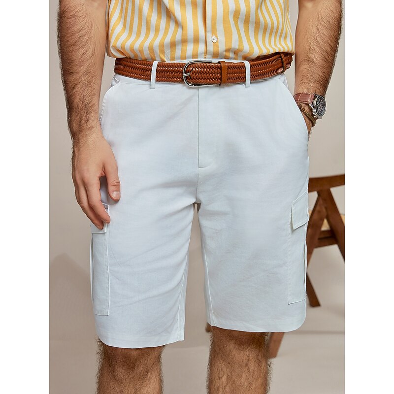 Men's Shorts Linen Shorts Summer Shorts Front Pocket Straight Leg Plain Comfort Breathable Knee Length Party Outdoor Casual Fashion Basic White