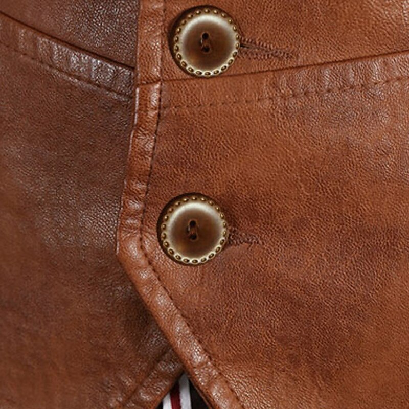 Men's Vest Gilet Leather Vest Daily Date Vacation Fashion Casual Spring &  Fall Button Pocket Polyester Comfortable Plain Single Breasted One-button V Neck Regular Fit Black Brown Vest3