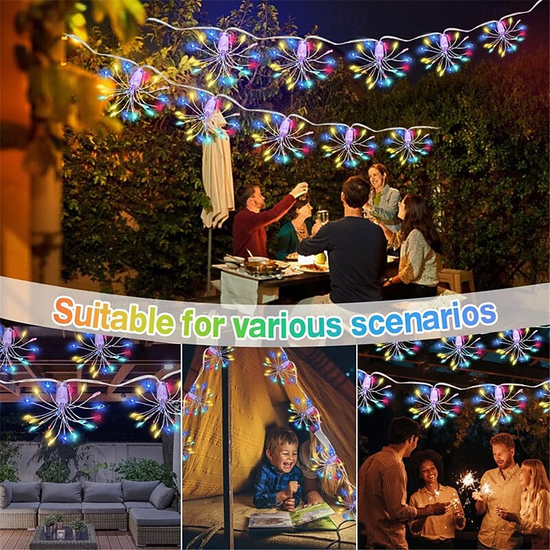 200LED Decorative Fireworks Light Dandelion Explosion Star Light String Design Copper Wire Light String Curtain Light Optional Solar Energy  Battery Box  USB 1PC - Main Image