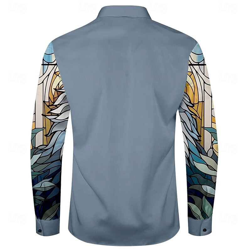 Men's Wolf Button Up Shirt Long Sleeve Artistic Daily Fall Winter Spring & Summer Shirt Collar 3D Print Blue2