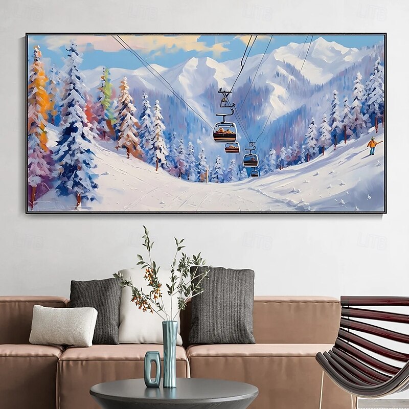 Mintura Handmade Ski Resort Landscape Oil Paintings On Canvas Wall Art Decoration Modern Abstract Picture For Home Decor Rolled Frameless Unstretched Painting4