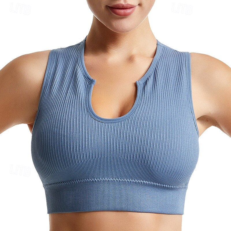 Women's Light Support Sports Bra Running Bra Wirefree Bounce Control Bra Top Padded Fitness Leisure Sports Running Breathable Lightweight Soft Aqua Blue Black White Solid Colored2