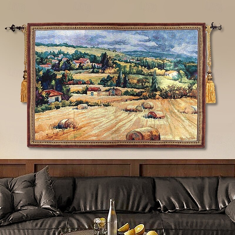 Jacquard Woven Tapestry Gobelin Aubusson Wall Art Hanging Large Tapestry Reproduction Loom Cotton Weave Grape Feast Belgian Tapestry (without tassels and rod)