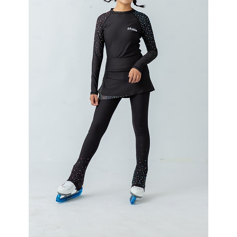 Figure Skating Pants Figure Skating Jacket with Pants Women's Girls' Ice Skating Jacket Tights Outfits Black Patchwork Thumbhole Spandex Stretchy Training Practice Professional Skating Wear Thermal