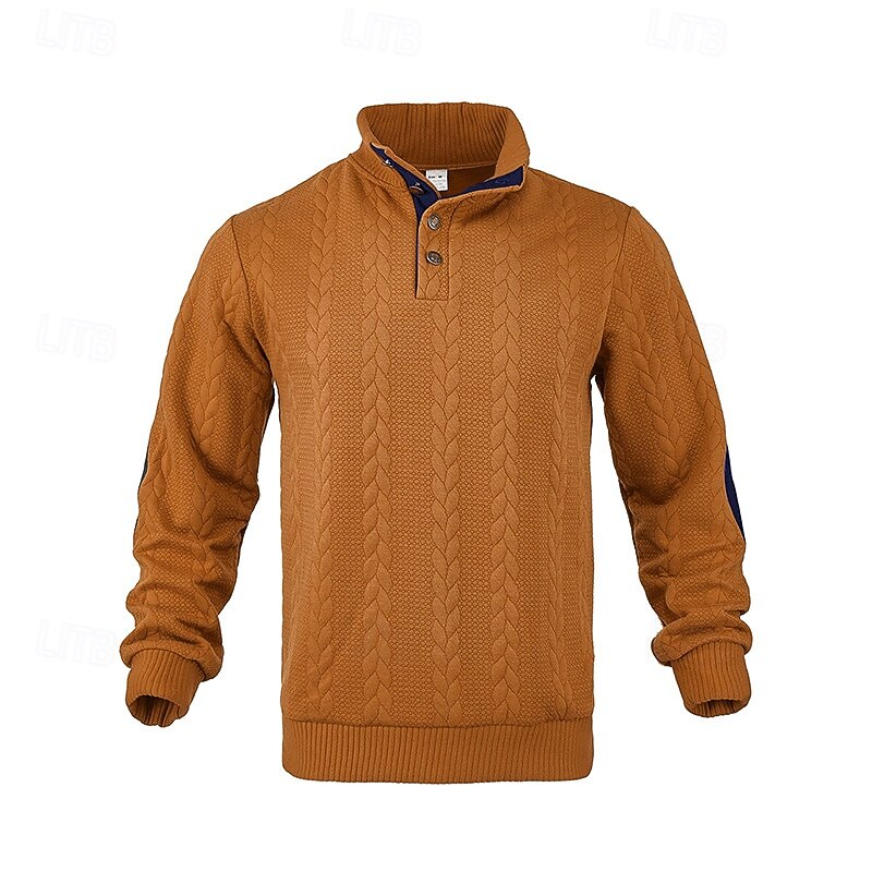 Men's Sweatshirt Black Yellow Khaki Dark Gray Standing Collar Color Block Jacquard Patchwork Ribbed Textured Sports & Outdoor Daily Holiday Polyester Textured Streetwear Basic Casual Fall & Winter2