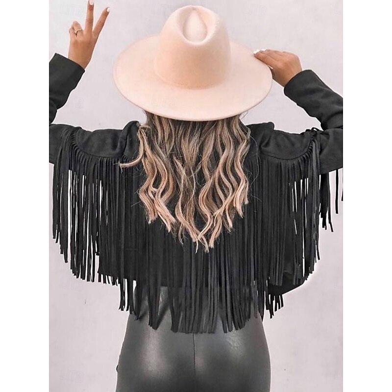 Women's Casual Jacket Dailywear Tassel Solid Color Windproof Vintage Regular Fit Outerwear Long Sleeve Summer Maroon S3