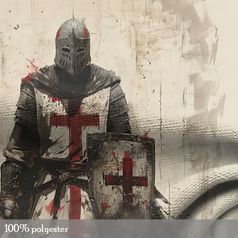 Men's Halloween Knights Templar Christian T Shirt Henley Shirt Long Sleeve 3D Print Designer Retro Vintage Street Casual Daily Summer Spring Fall Khaki Henley Henley T-Shirt2