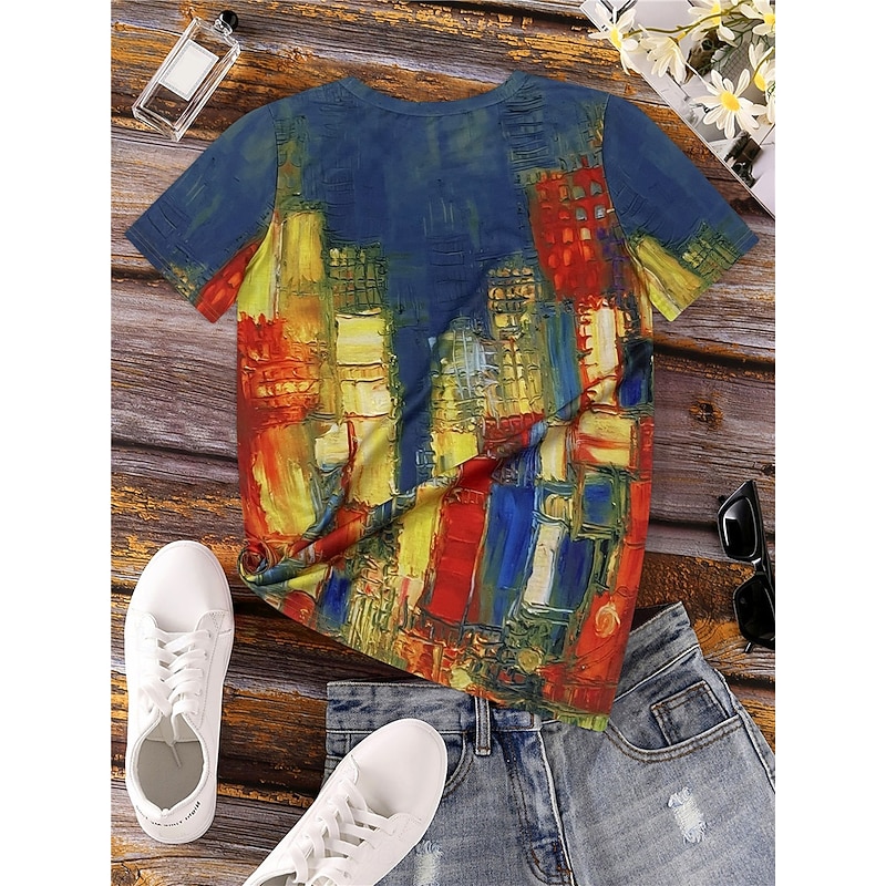 Women's T Shirt Casual Print Short Sleeve Regular Tops Daily Navy Blue Summer3