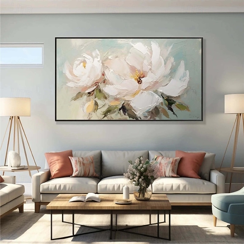 Flower oil painting handmade Abstract flower Oil Painting On Canvas handmade Modern WHITE flower Oil Painting Hand Painted Large white flower floral oil painting Wall Art painting For Home Decor3