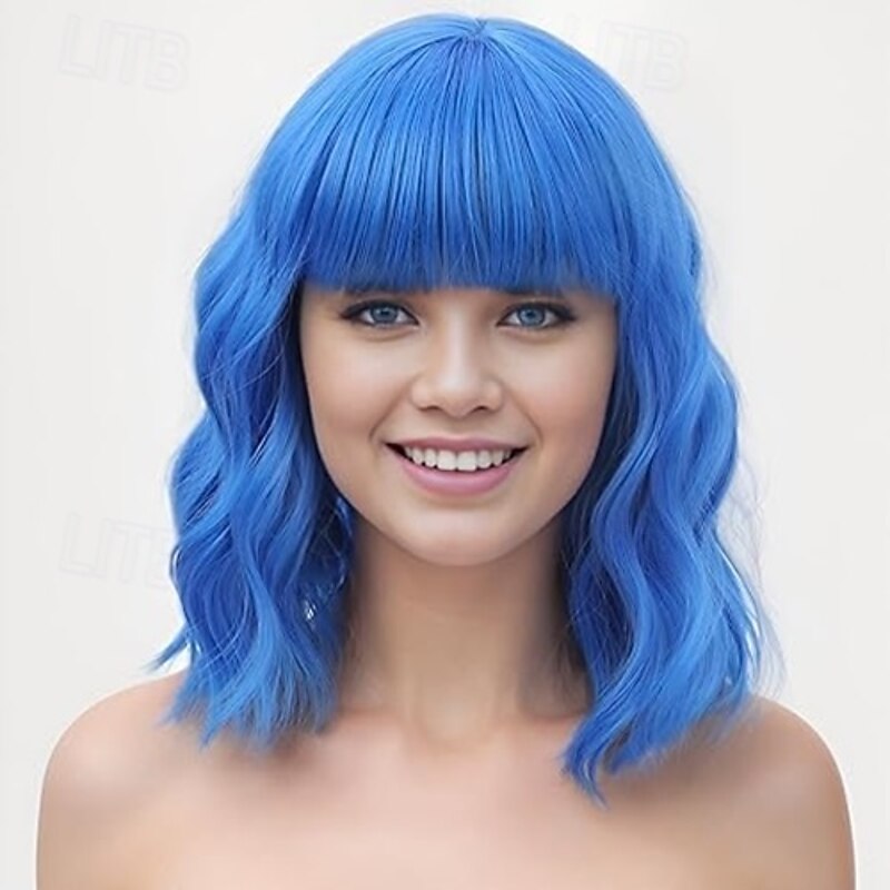 Wig with Bangs Short Wavy Wigs for Women Curly Shoulder Length Bob Wig Synthetic fiber Wigs for Daily Party Use4