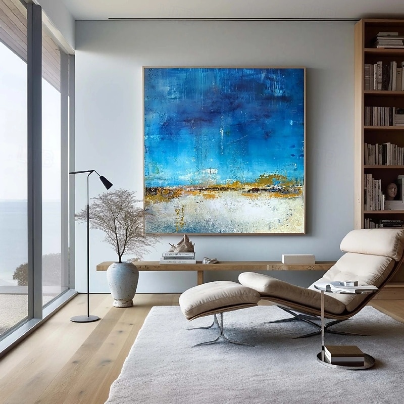 Abstract Gold Paintings  handmade Rich Textured seascape Acrylic Painting Modern Wall Art Hand Painted Artwork foil green oil painting for Living Room office Wall Decoration blue painting2