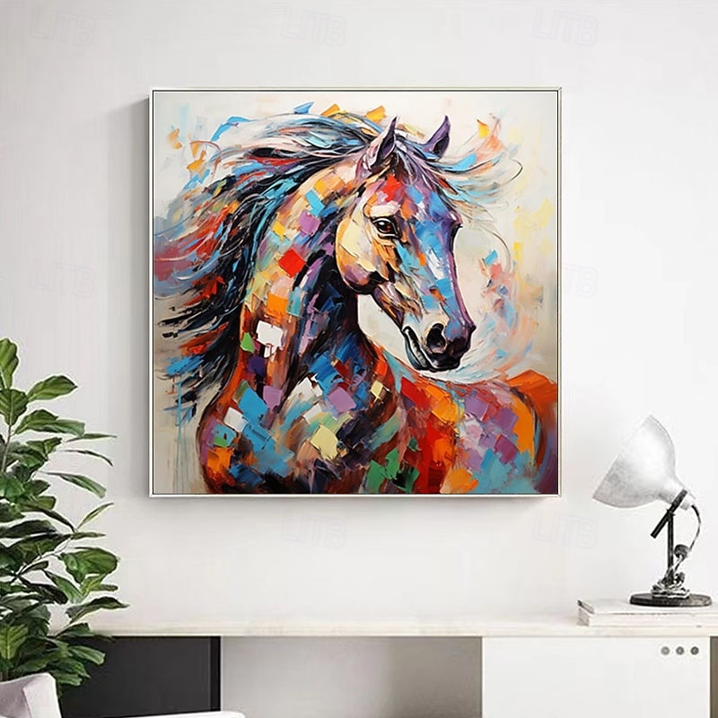 Hand painted Abstract Horse Painting Modern Fine Art Abstract Animal Painting Wall Art Palette Knife Artwork Animalistic Decor for Living Room Stretched Frame Ready to Hang or Unframed3