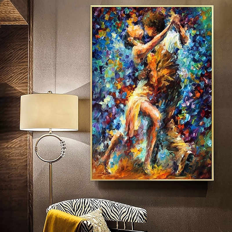 Handmade Oil Painting Canvas Wall Art Decoration Figure Abstract Knife Drawing Colorful Dance for Home Decor Rolled Frameless Unstretched Painting