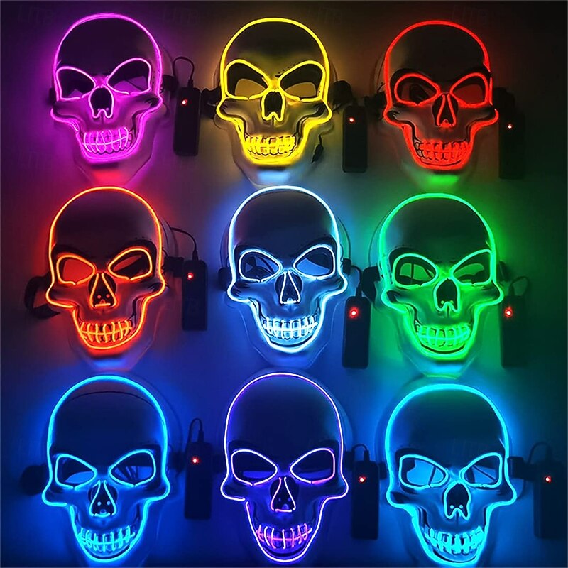 Halloween LED Mask Light up Scary Skull Face Cover Glowing Halloween Skull Cover for Cosplay Halloween Party Supplies Favor