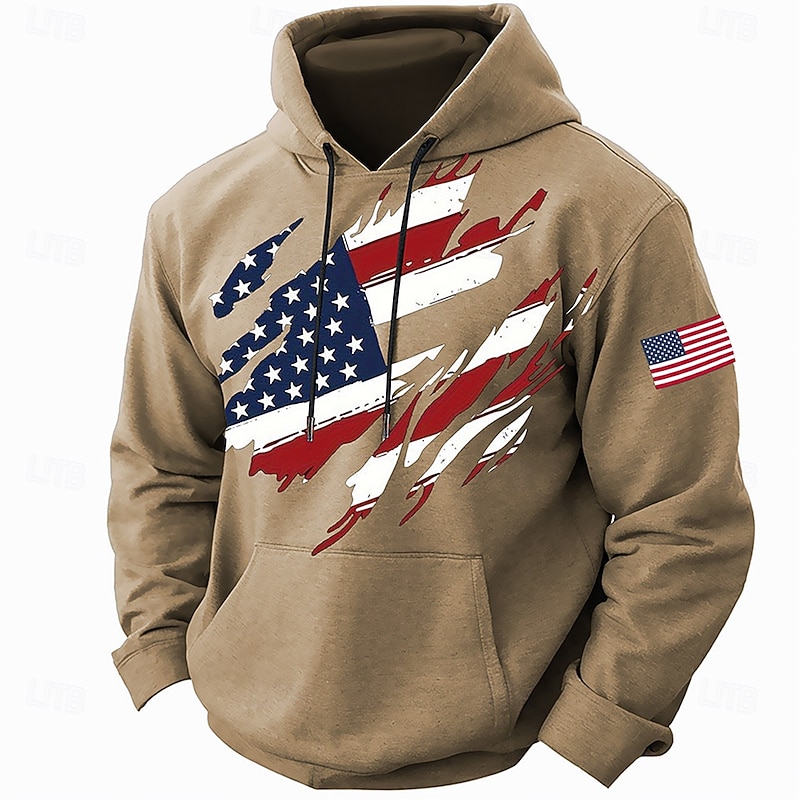 Halloween Men's American US Flag Hoodie Hoodies Sweatshirt Fashion Daily Long Sleeve Hooded Holiday Gym Streetwear Blue Brown Pocket 3D Print Fall Winter Designer