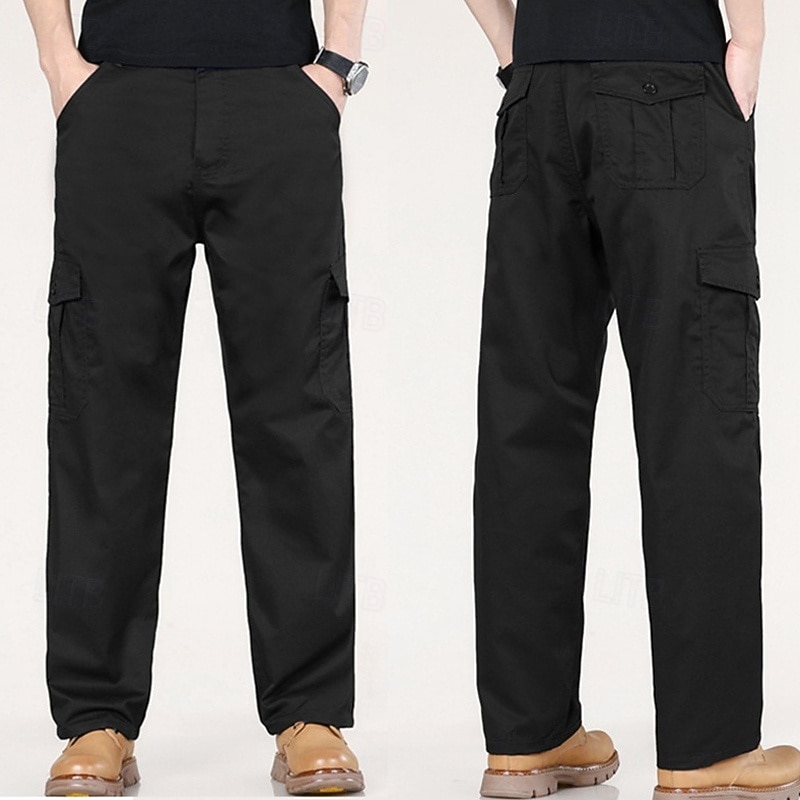 Men's Cargo Pants Trousers Work Pants Buttons Elastic Waist Multi Pocket Plain Wearable Outdoor Daily Camping & Hiking Fashion Classic Black Army Green3