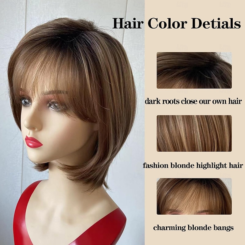 Short Wigs for Women Layered Short Hair Wig with Bangs Cute Natural Synthetic Wig
