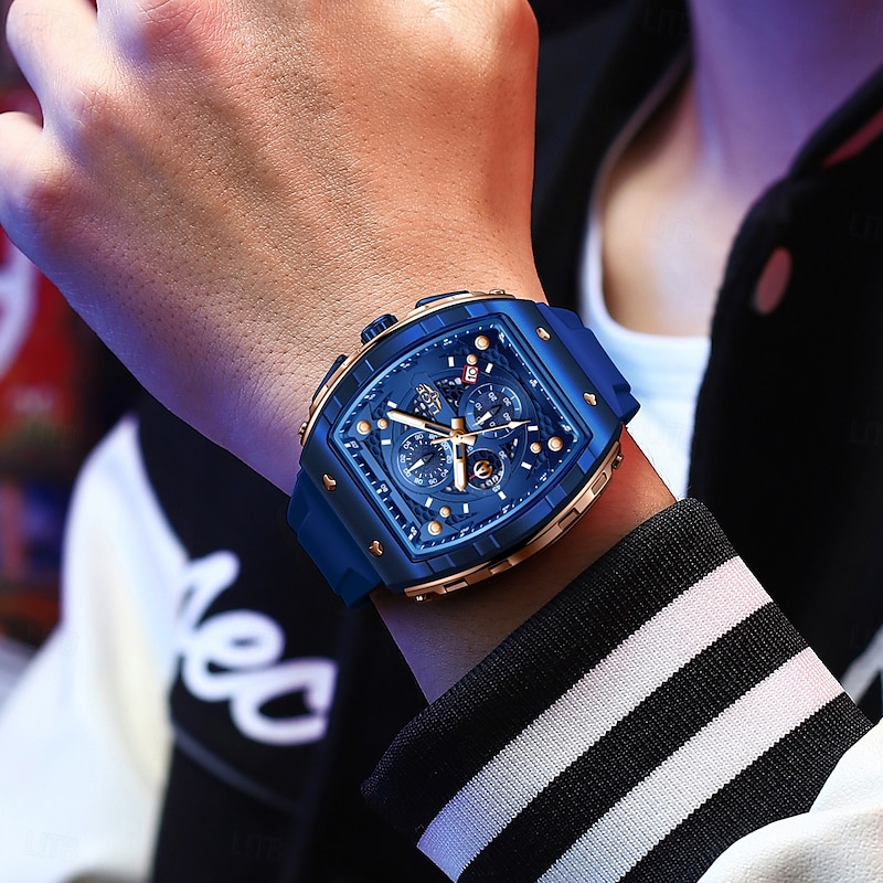 LIGE Men Quartz Watch Sports Business Calendar Waterproof Plastic Silicone Strap Watch3