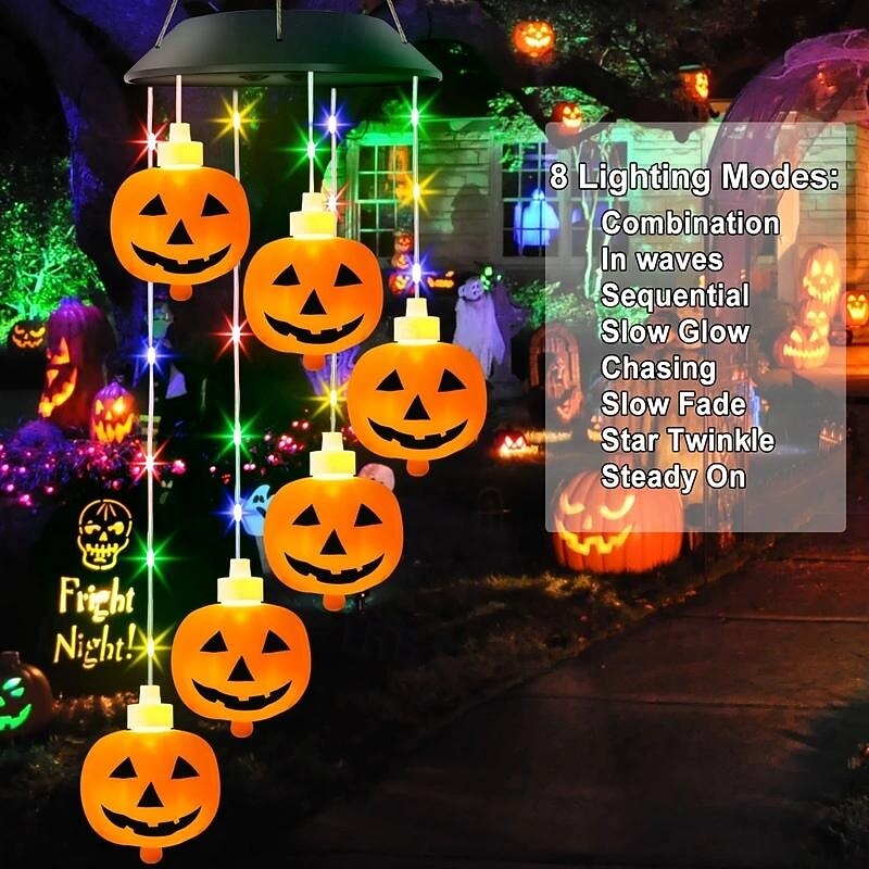 1pc Solar Halloween Pumpkin Wind Chime Light   for Outdoor Courtyard Garden Balcony Fence Light, Eerie Festive Decoration and Glow In the Dark2