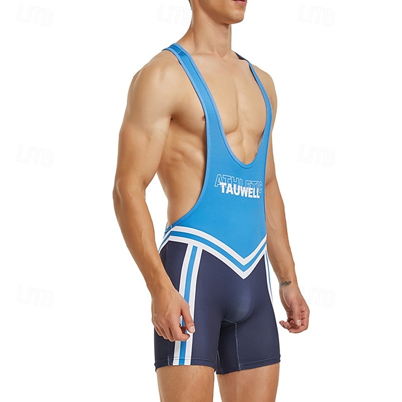 Men's Wrestling Suit Body Shaping Jumpsuit Shapewear Breathable Quick Dry High Stretch Summer Spring Polyester Outdoor Walking Jogging Blue Grey3