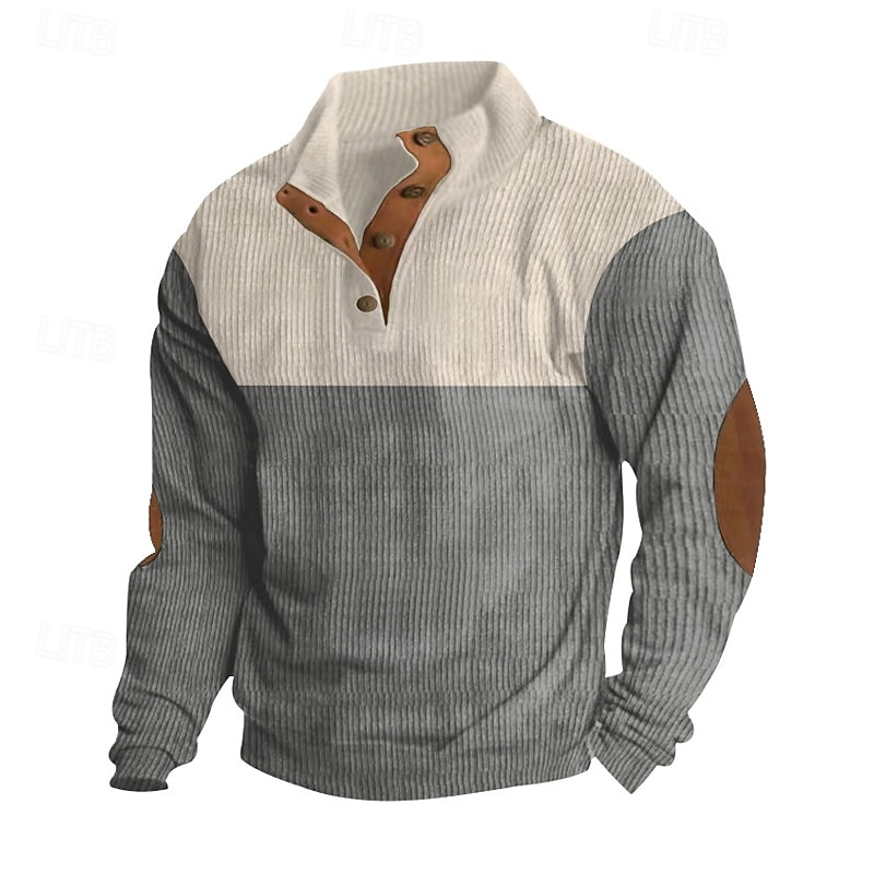 Men's Sweatshirt Black Wine Navy Blue Brown Gray Standing Collar Color Block Patchwork Ribbed Textured Sports & Outdoor Daily Holiday Polyester Corduroy Streetwear Basic Casual Spring &  Fall4