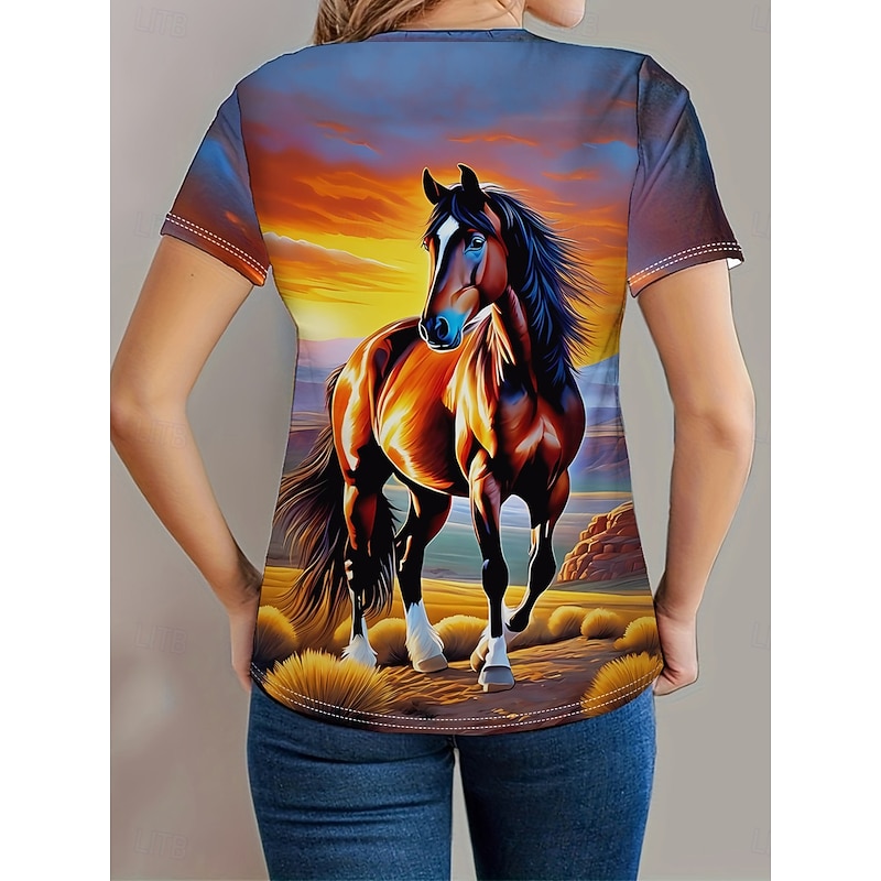 Women's T Shirt Casual Print Short Sleeve Regular Tops Vacation Daily Purple Summer2