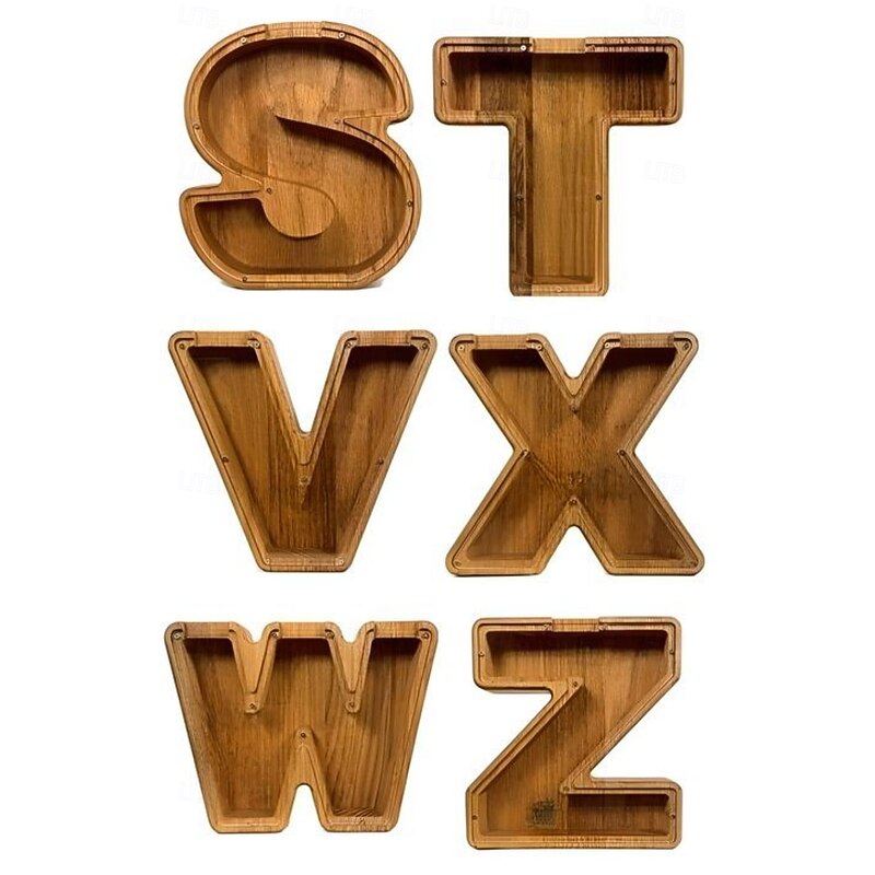 Wooden Letter Piggy Bank 26 Alphabets Wooden Coin Piggy Bank Christmas Birthday Toy Gift Home Decoration for Kids 9