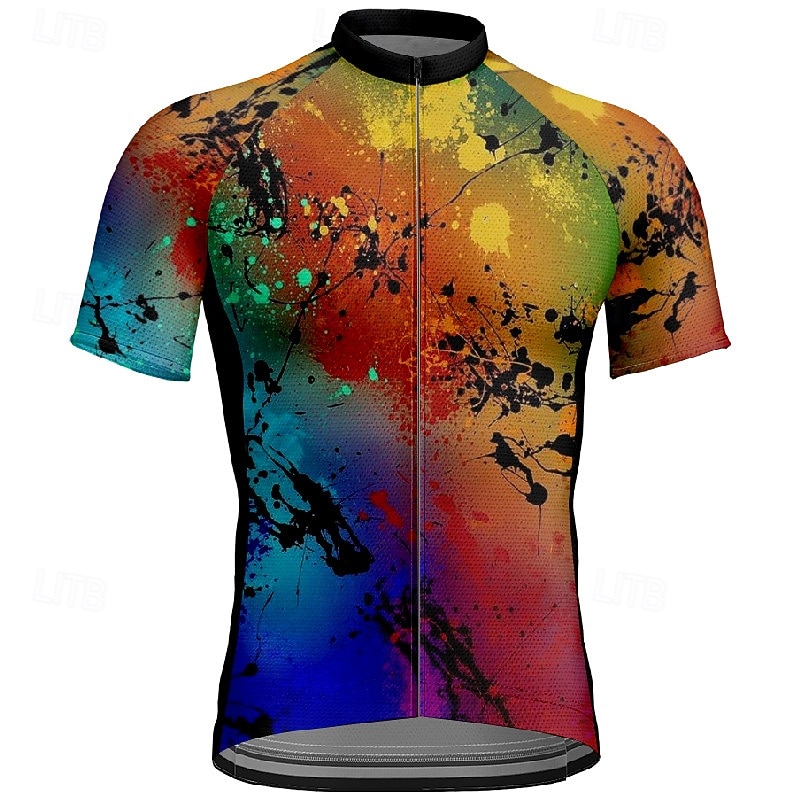 Men's Cycling Jersey Graphic Graffiti Short Sleeve Bike Tee Tshirt Jersey with 3 Rear Pockets Mountain Bike MTB Quick Dry Anatomic Design Wicking Breathable Sports Black Blue Purple Clothing Apparel